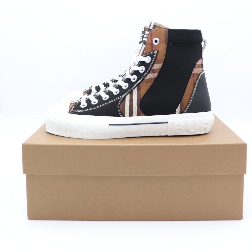 NIB Burberry Men's Vintage Check Cotton Lace-up High-Top Sneakers - Picture 4 of 8
